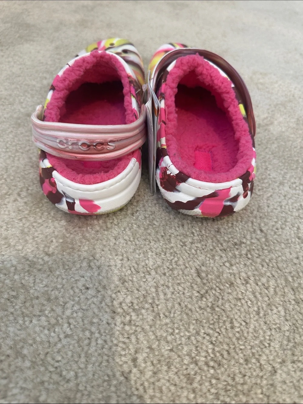 Crocs Juniors Slip-On Clog with Fuzzy Lining - Pink Multi Size J3